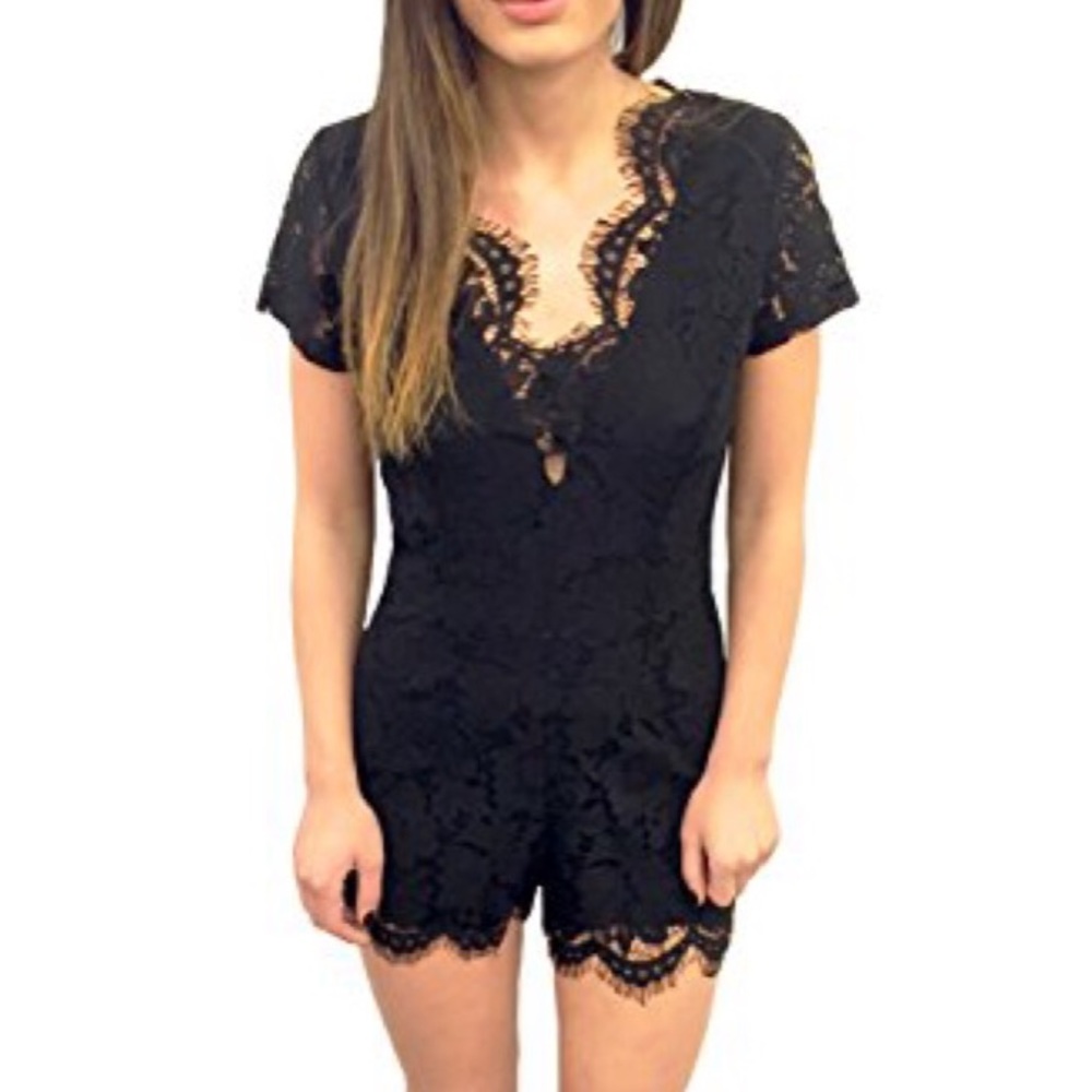 Karina Grimaldi Marina Black Lace Romper size L